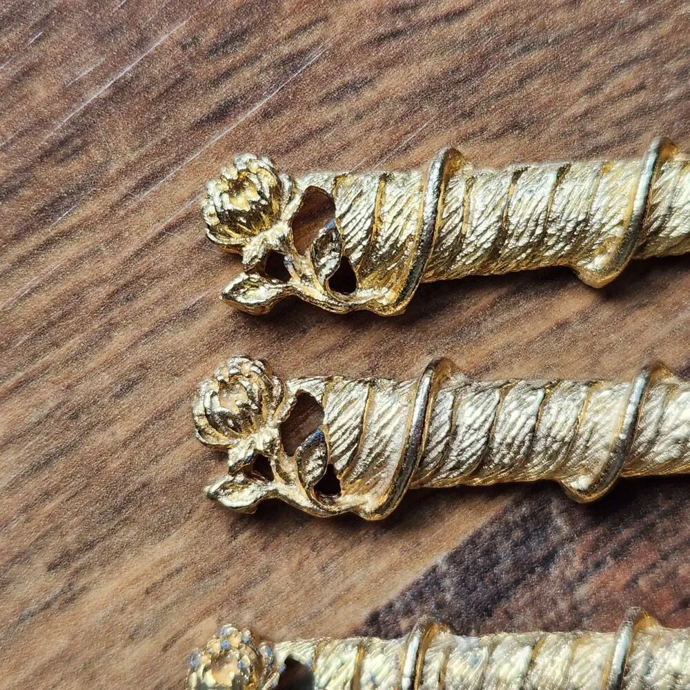 Vtg Janis Collection 24K Gold Plated Hors D'oeuvre Forks Rose Vine Set of 8 2”
